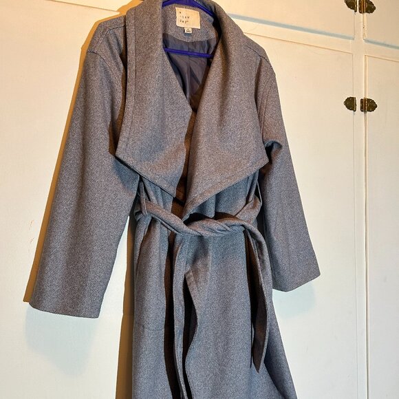 A New Day Women's Gray Belted Longline Wrap Collar Lined Coat Size Medium - Picture 4 of 12